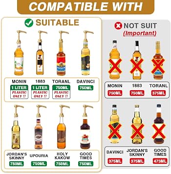 10 Pcs Gold Coffee Syrup Pump Compatible with 25.4Oz/750ml Bottles