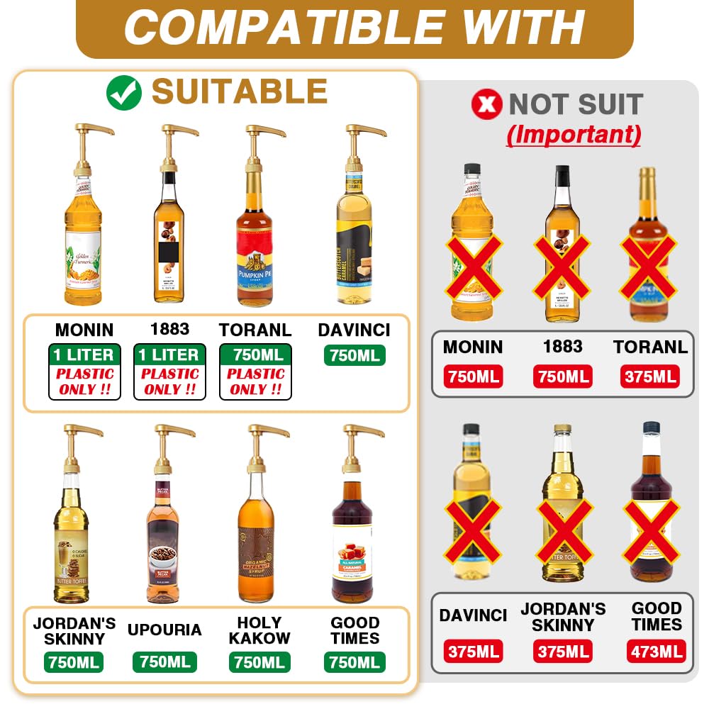 Photo 1 of 10 Pcs Gold Coffee Syrup Pump, Compatible with 25.4 Oz/750ml Bottles, Syrup Dispenser Pumps Great for Home & Coffee Bar Drinking Mixes, Tea, Beverage, Cocktails