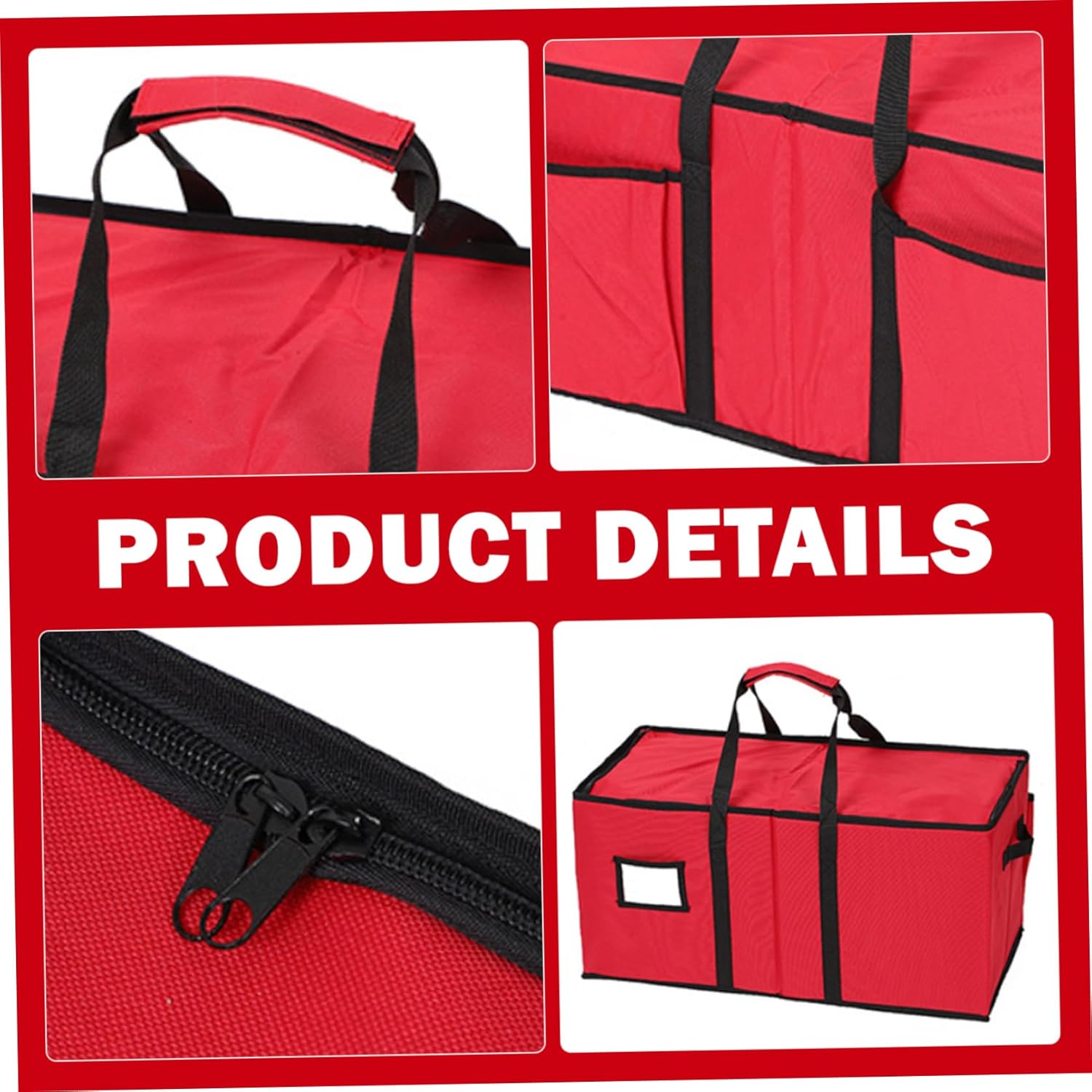 Christmas Ornament Storage Box with Dividers Oxford Cloth, Ornament Storage Box with Zippered Closure & Handle, 24x11.8x11.8, for Christmas Holiday|