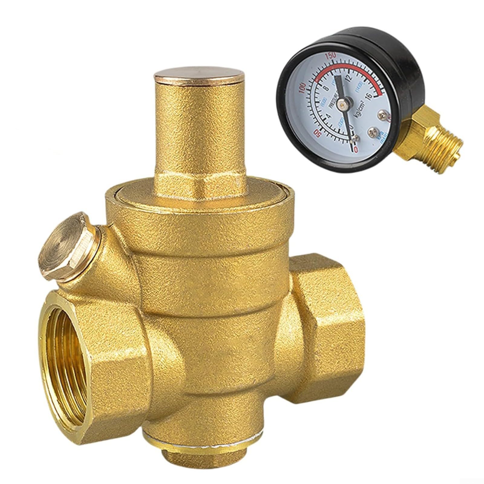 Réducteur de pression d'eau 3/4", régulateur de pression d'eau 3/4" DN20 avec manomètre en laiton réglable (S)