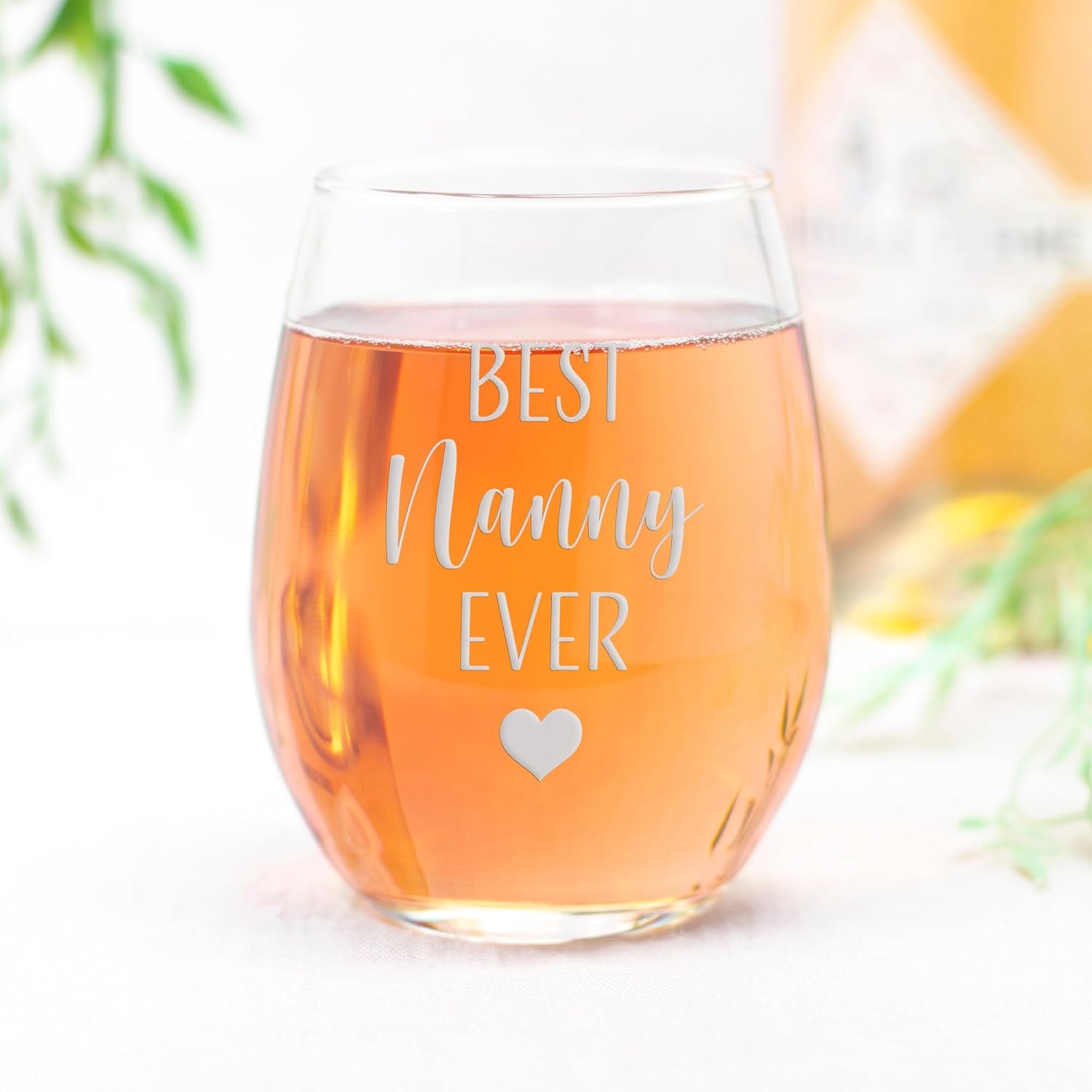 Nanny Gift, Babysitter Gift, Best Nanny Ever Heart Stemless Wine Glass - 2 Glasses