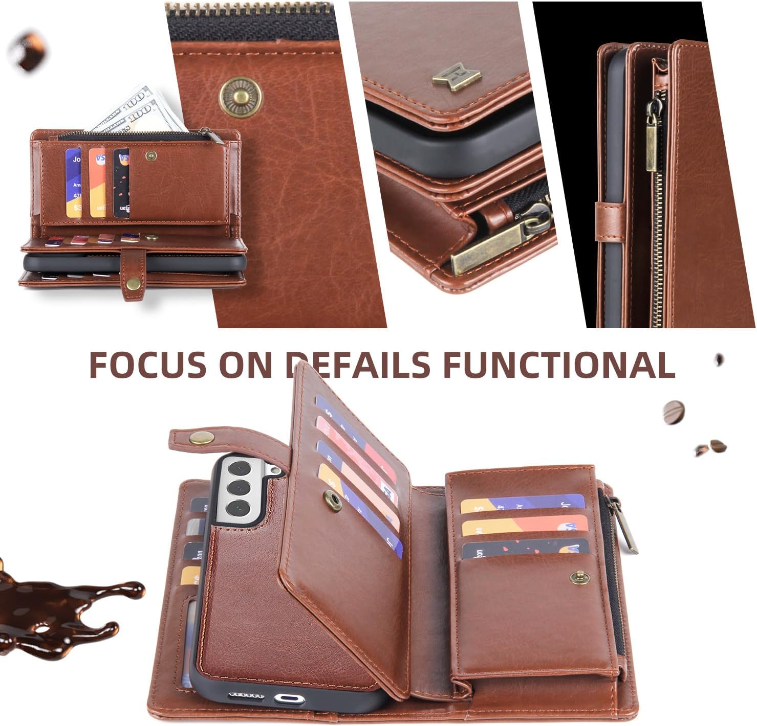 Asuwish Phone Case for Samsung Galaxy S20 FE 5G 6.5 inch Zipper Wallet Detachable Cover with Screen Protector and Card Holder Slot Cell S 20 EF UW S20FE5G S20FE 20S S2O Fan Edition 4G Women Men Brown