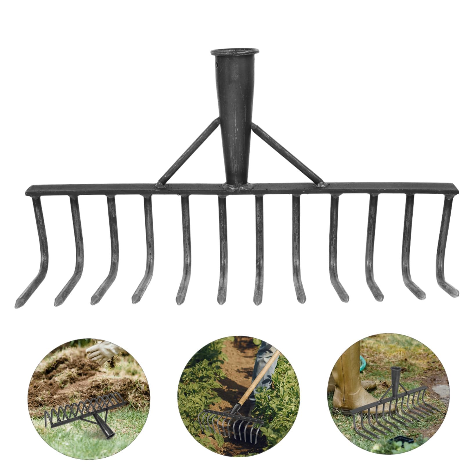 jojofuny Rastrello da Giardino in Acciaio al Carbonio Denti Multipli per Lavori Agricoli e Orto, Rastrello Multifunzionale Nero per Rovinare Terreno in Aiardi e Fioriere