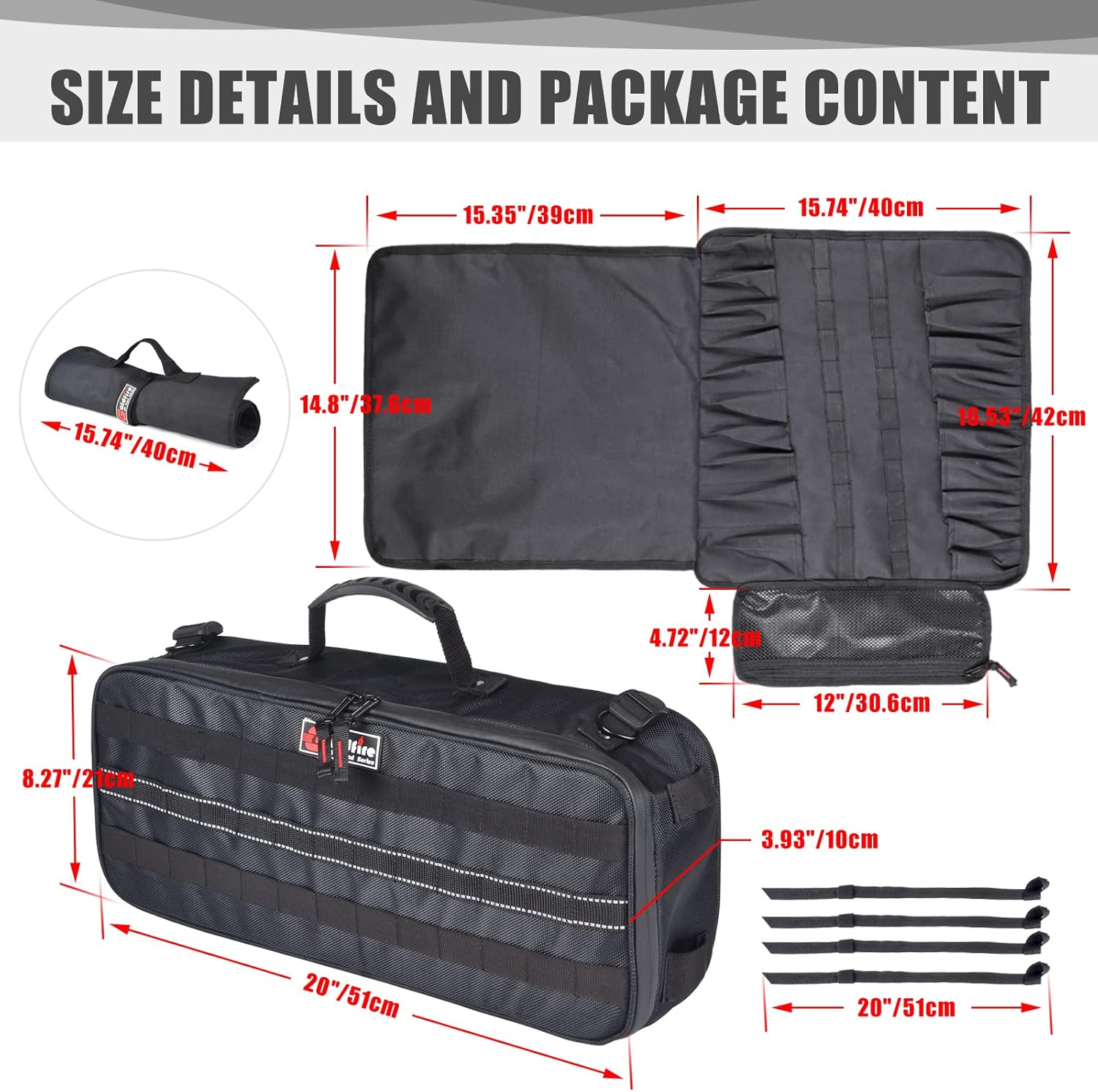 Universal Tool Organizers - Small Tool Bag, Heavy Duty Roll Up Tool Bag Organizer, Storage Bag with Tool Roll Up Bag Tool Pouch Drive Belt Organizer For Mechanic, Electrician & Hobbyist