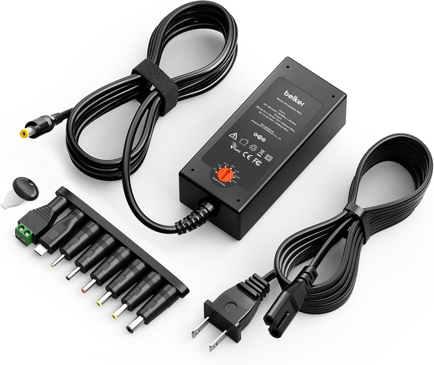 Belker 45W Universal AC/DC Adapter with various tips and power cord