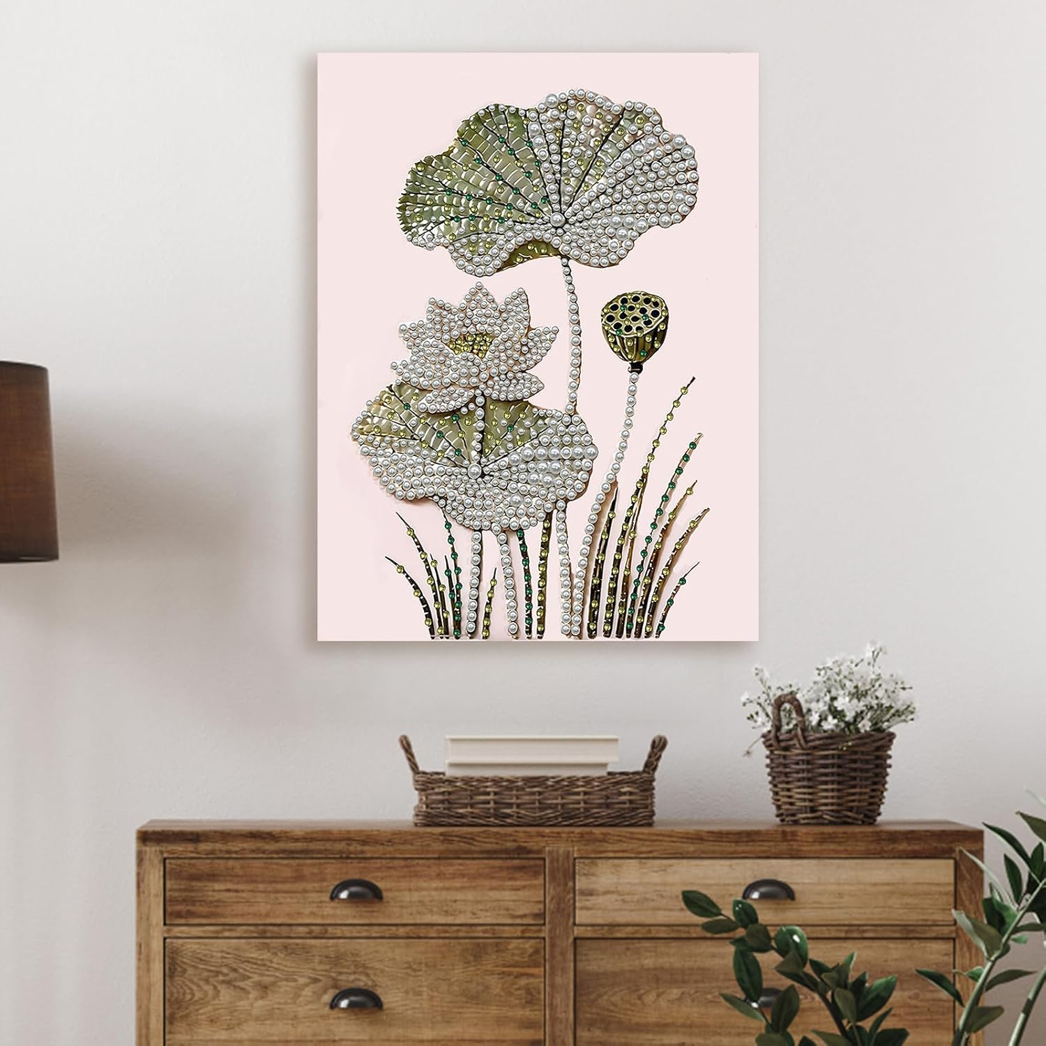 POETRYDRAW DIY Diamond Pearl Painting Kit for Adults Lotus, Beginner Friendly Craft Kits with Frame 30x40cm, Home Decor Housewarming Gift, Diamond Dots Beads Canvas Art for Wall Decor