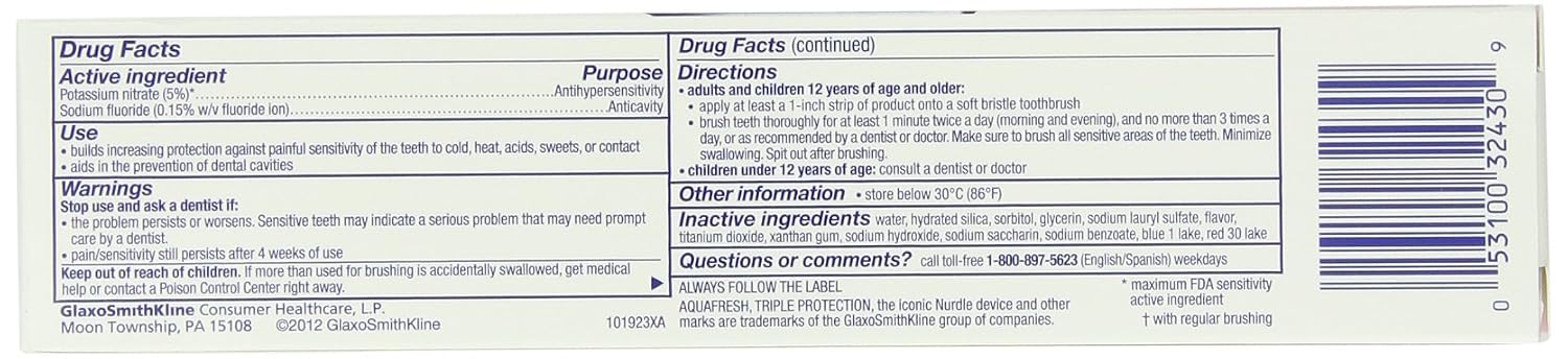 Aquafresh Maximum Strength Toothpaste for Sensitive Teeth, Smooth Mint, 5.6 oz