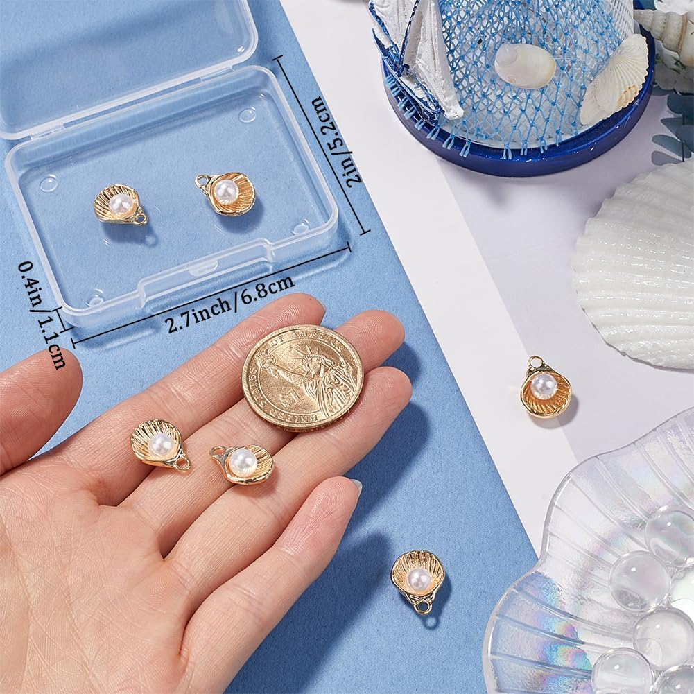 Beebeecraft 12Pcs 18K Gold Plated Seashell Charm Sea Theme Scallop Charms with Glass Pearl for DIY Necklaces Bracelets Anklets Jewelry Making