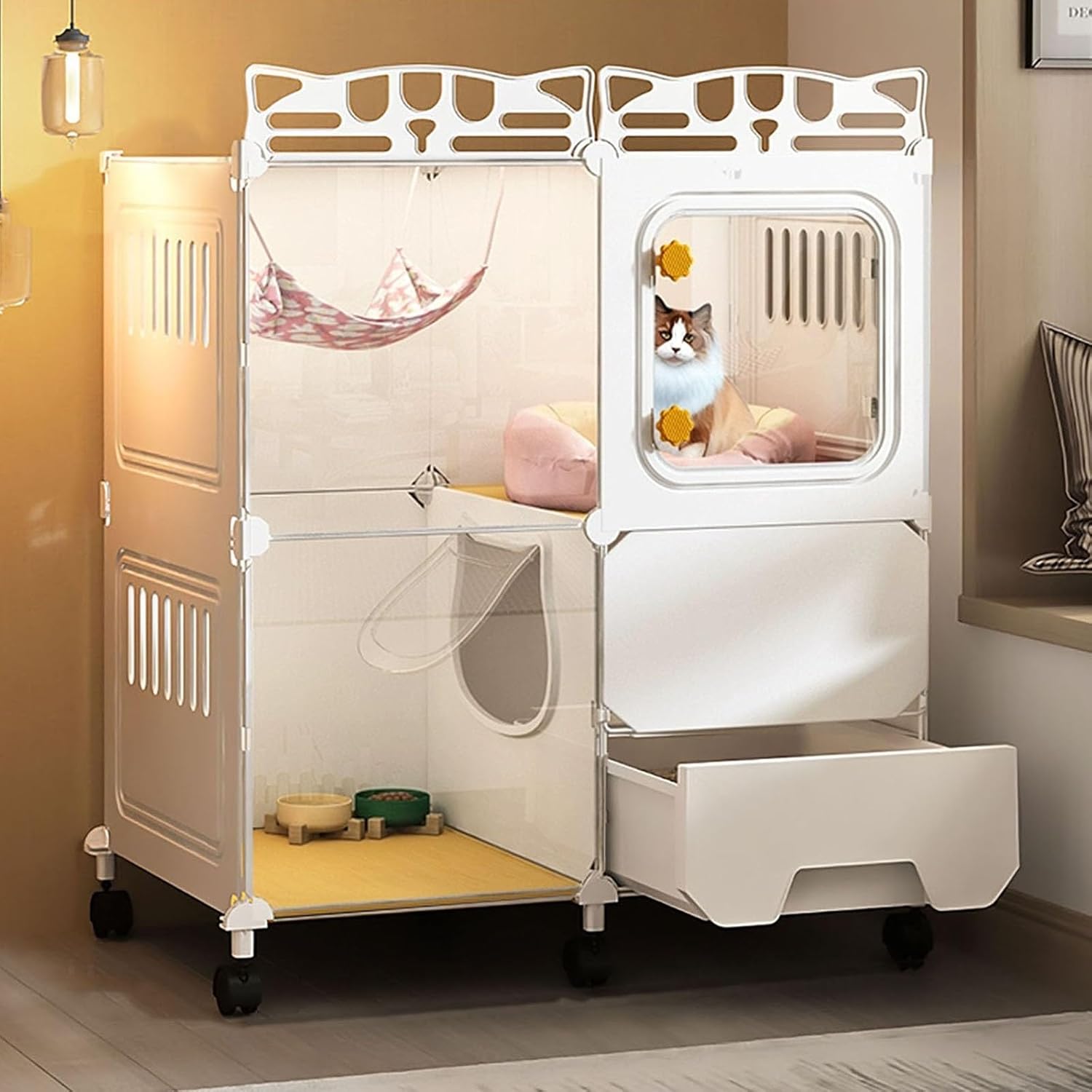 s Indoor with Doors, DIY with Wheels, Cat Enclosure with Cat Litter Box, Expanded Space, Easy to Clean (Size : 72x47x77cm)