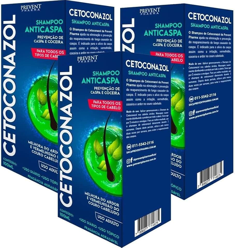 Kit 3 Shampoo Cetoconazol Prevenção Anticaspa Coceira Vermelhidão 100ml Prevent Pharma