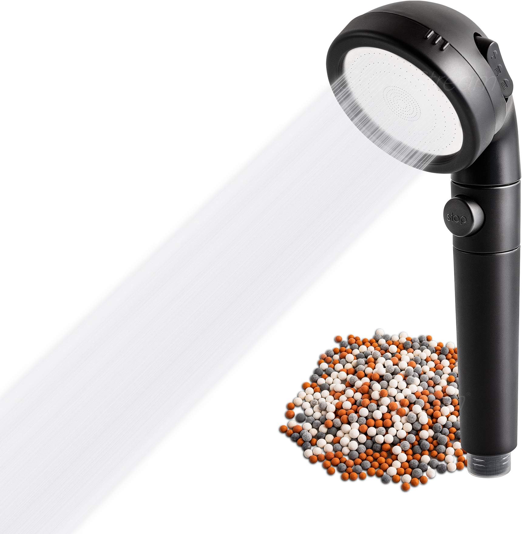 Original StoneStream® EcoPower Shower Head System — Spa Like Ionic Filter to Soften & Save Water — for Non-Electric Showers Only — Matte Black