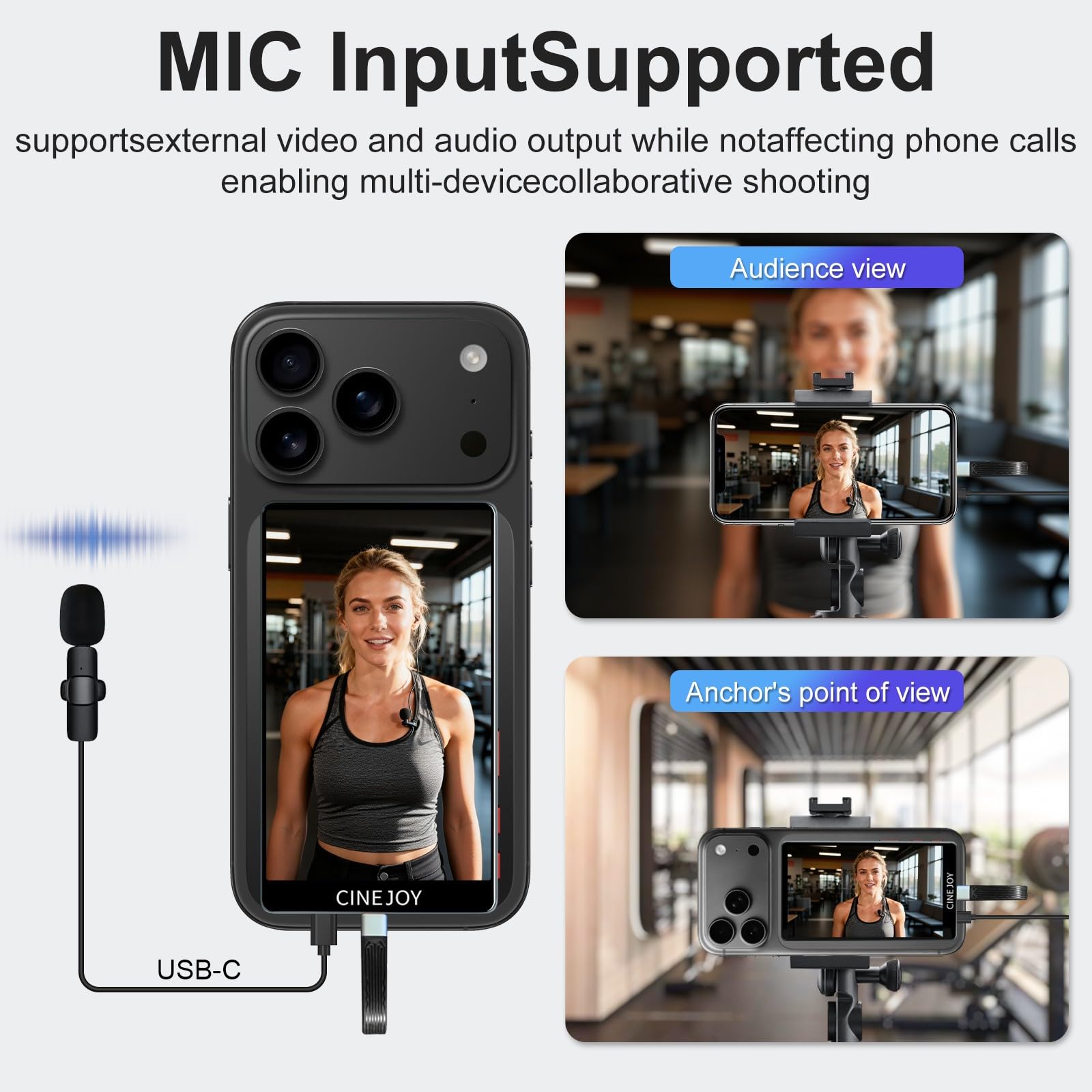 EACHSHOT CineJoy M2 Vlog Selfie Monitor Schermo 𝐟𝐨𝐫 𝗶𝗣𝗵𝗼𝗻𝗲𝟭𝟳,𝟭𝟲,𝟭𝟱, 𝐍𝐨𝐭 𝐢𝐏𝐡𝐨𝐧𝐞 𝟏𝟕𝐀𝐢𝐫, Magnetico Cablato per Senza Ritardo 4K con Porta Microfono p TikTok Live Stream(Nero)