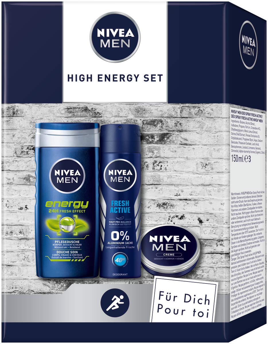 NIVEA Men High Energy Care Set, Gift for Men with Deodorant, Nourishing Shower and Skin Care Cream, Set for the Groomed Man