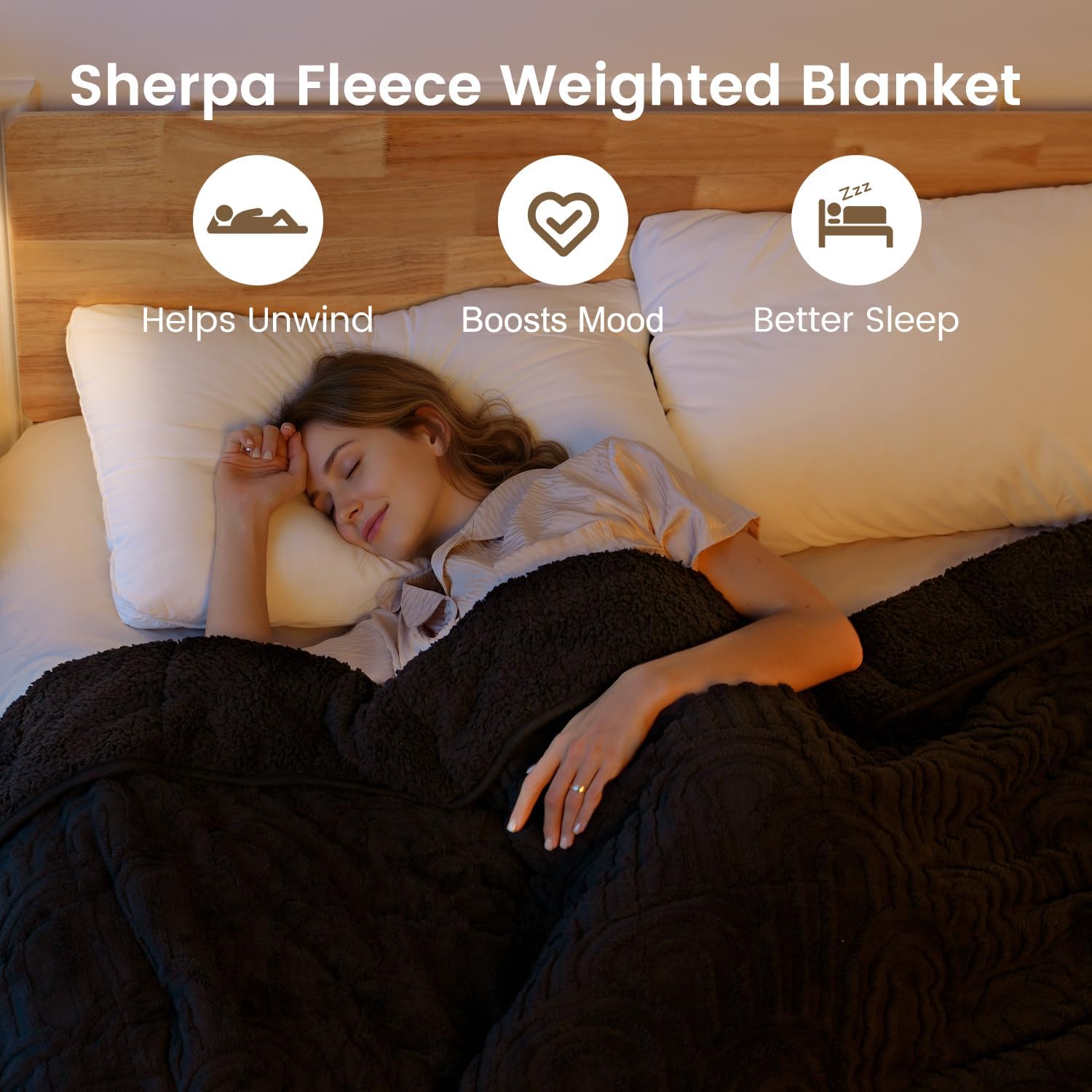 Sherpa Fleece Adult Weighted Blanket Great for Sleep, 15 lbs Dual Sided Soft Fuzzy Heavy Blankets for Couch Bed Sofa, Cozy Warm Fluffy Arched Jacquard Throw for Winter (Black, 60" x 80", 15 Pounds)