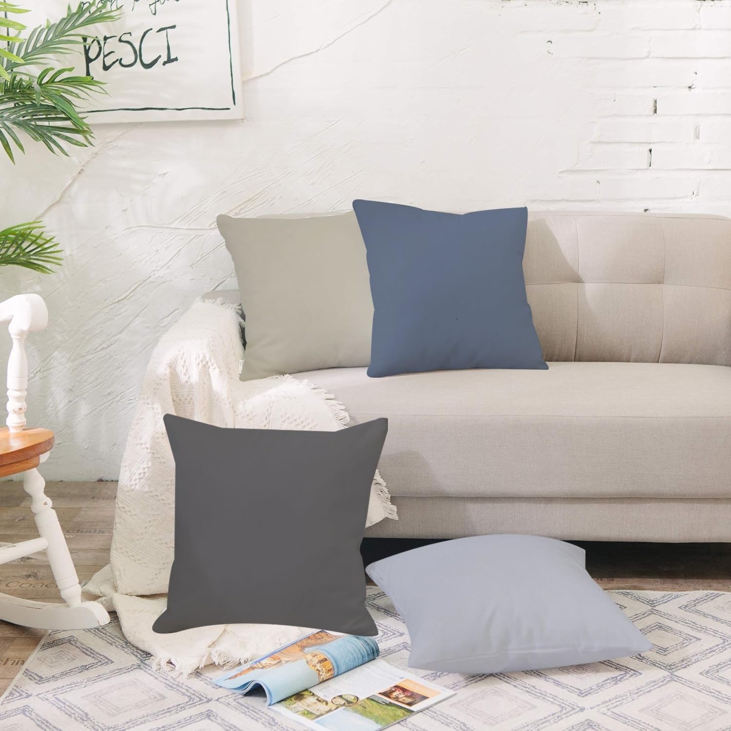 ggaimwf Solid Color Linen Look Cushion Covers for Sofa Continental Throw Pillow for Bed Nordic Style Morandi Color Handmade Square Cushion Cases with Invisible Zipper - Image 3