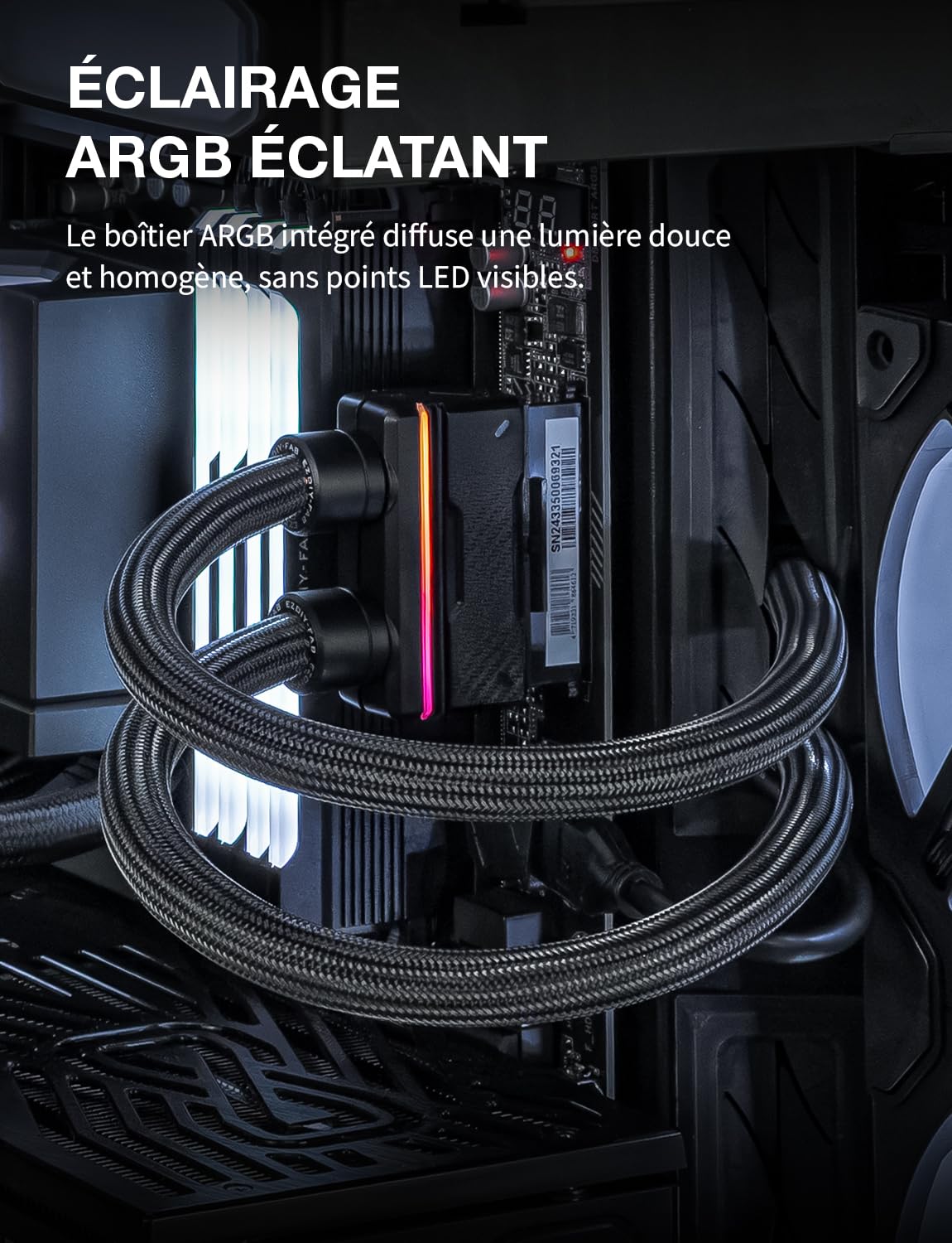 EZDIY-FAB Câble d'extension pour Alimentation PC UNIFAS ARGB 24 Broches, Extension d'alimentation ATX 24 Broches 16AWG, Design à Double Tube unifié pour Une Gestion Propre des câbles PC, Noir