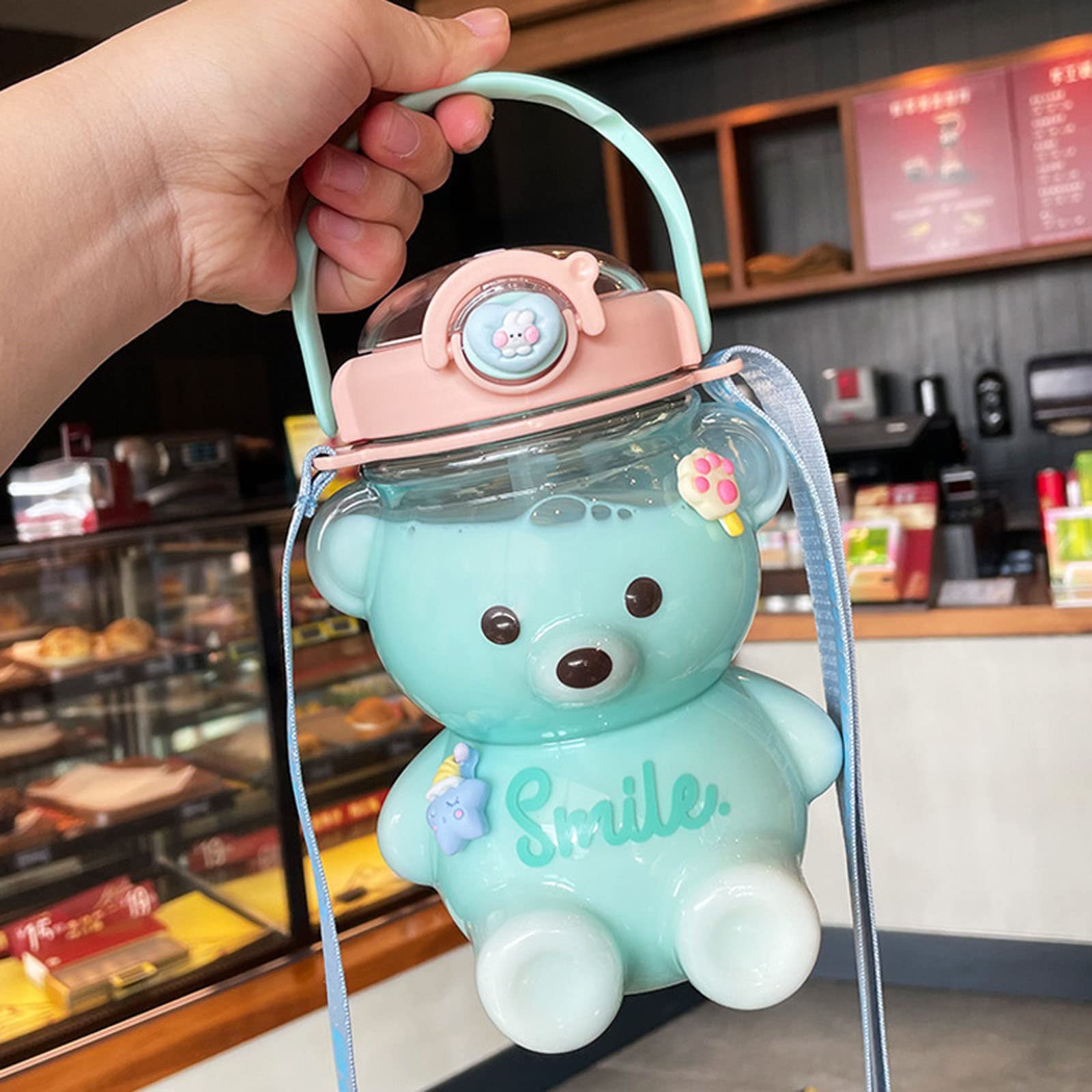 Kawaii Bear Borraccia con cannuccia, a prova di perdite Kawaii Bottiglia d' acqua 800ml Carino Gradiente Colorato Kawaii Bottiglie D'acqua Per Ragazze Scuola Ufficio Viaggi