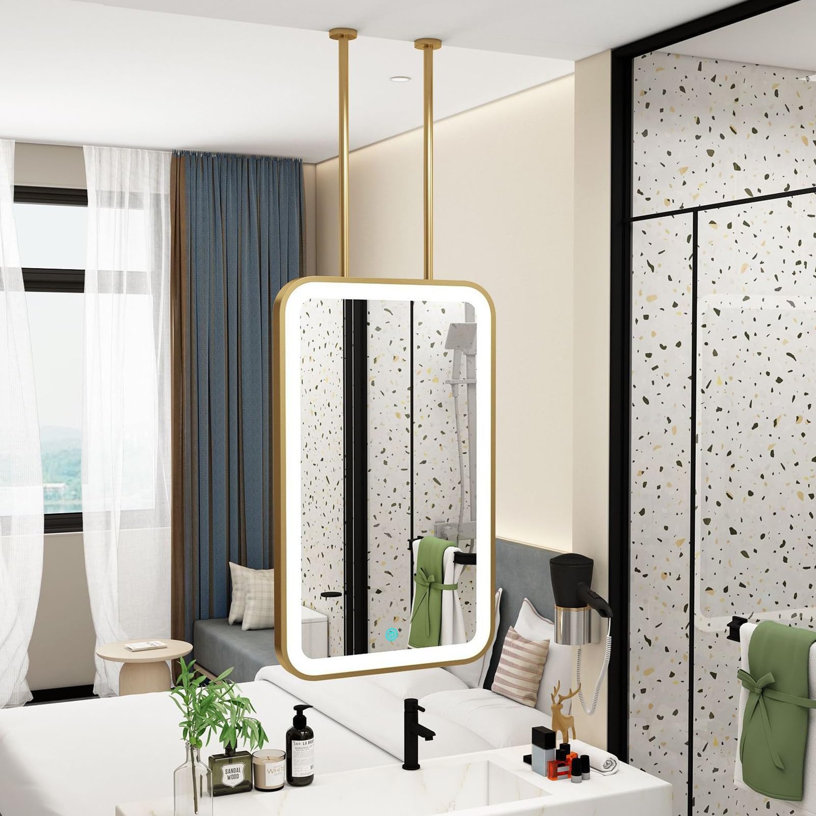 Miroir suspendu au-dessus du lavabo pour salle de bain moderne