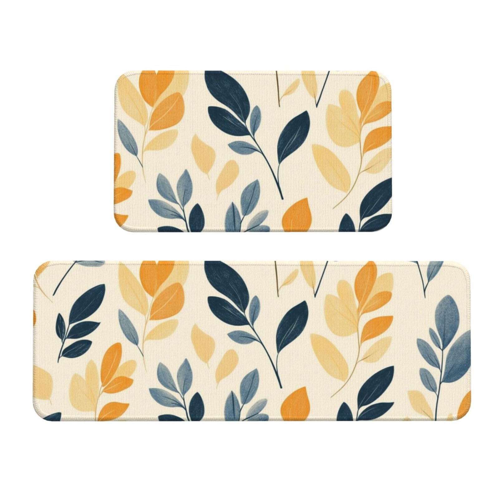 Tapetes de cocina para el suelo con diseño de hojas azul amarillento lavables