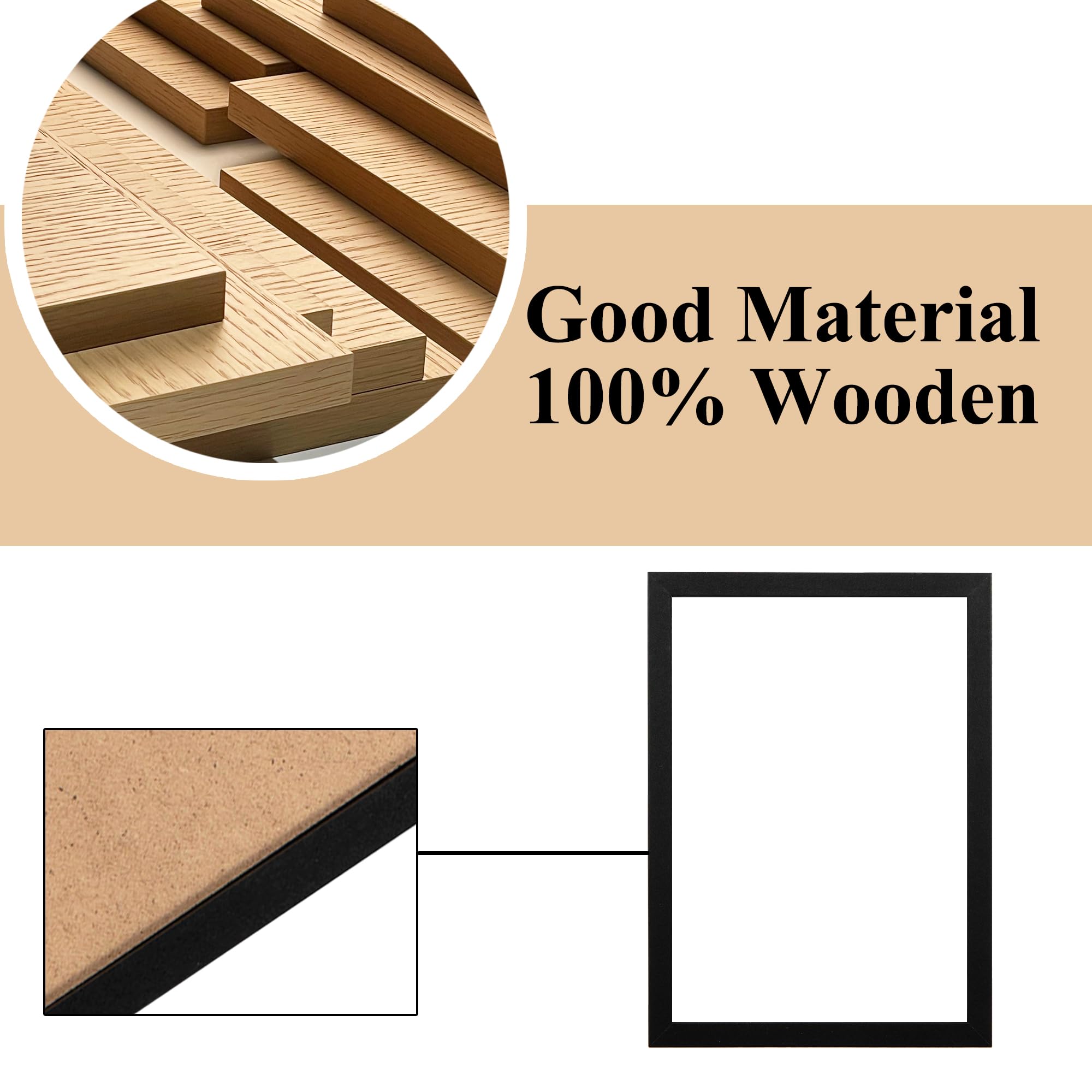1 Pack A3 Frame Black, Wooden A3 Picture Frames, Black Picture Frames 29.7 x 42 cm, A3 Photo Frames with Stand Tabletop or Wall Hanging - Image 4
