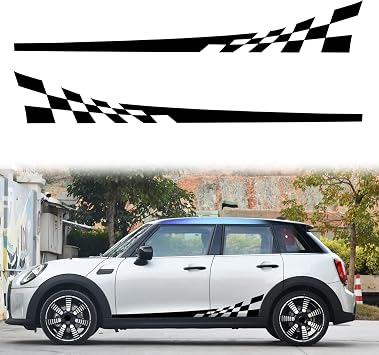 2pcs 77" Racing Stripes Checkered Flag Decals Car Body Side Stickers Black