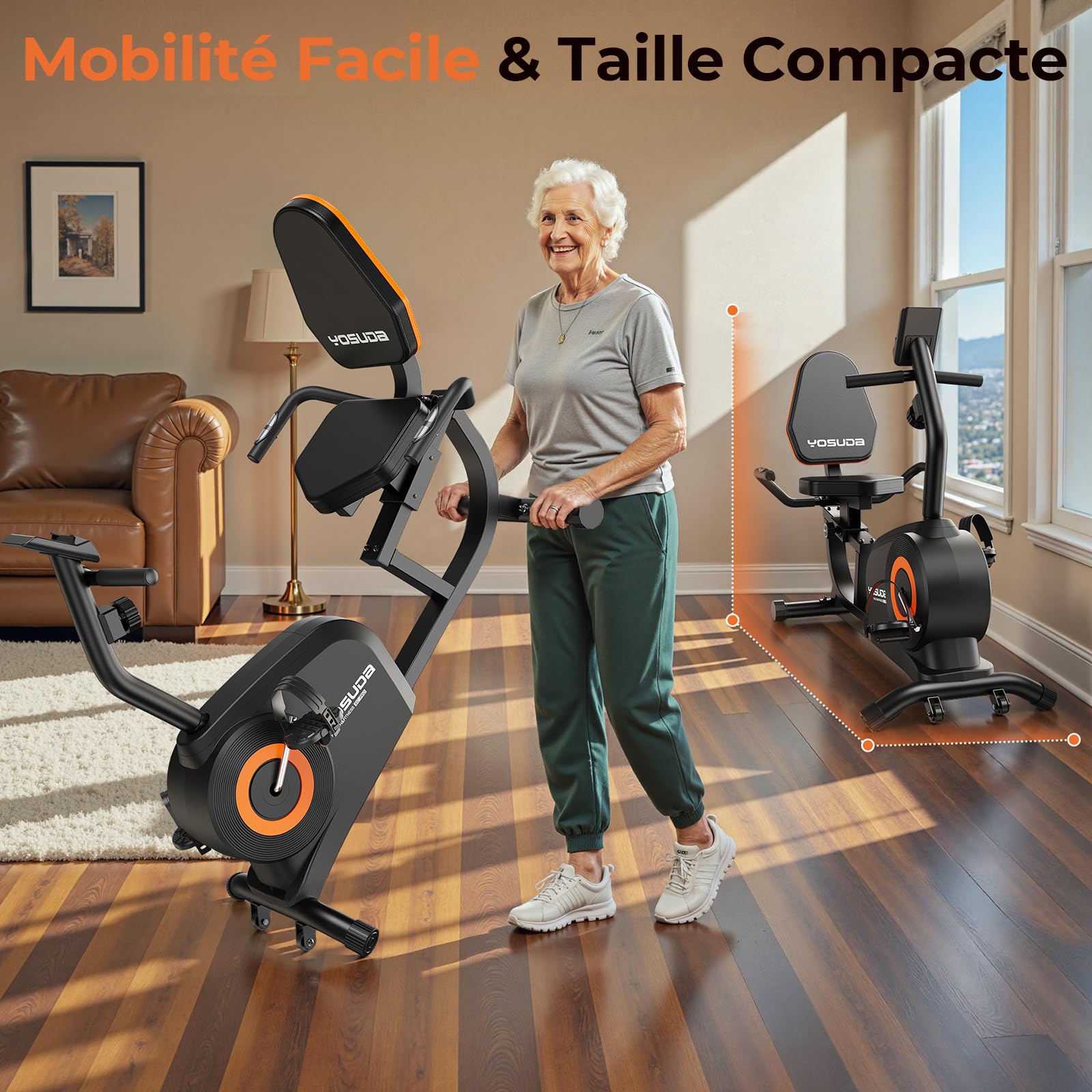 YOSUDA Vélo d'Appartement Semi-Allongé 16 Niveaux Résistance Magnétique Silencieux Capacité 160kg