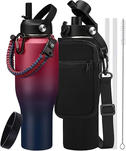 Miniatura 18 de Botella de agua de acero inoxidable de 32 oz - Mantiene fría durante 48 horas, caliente durante 24 horas, botella de agua aislada al vacío a prueba