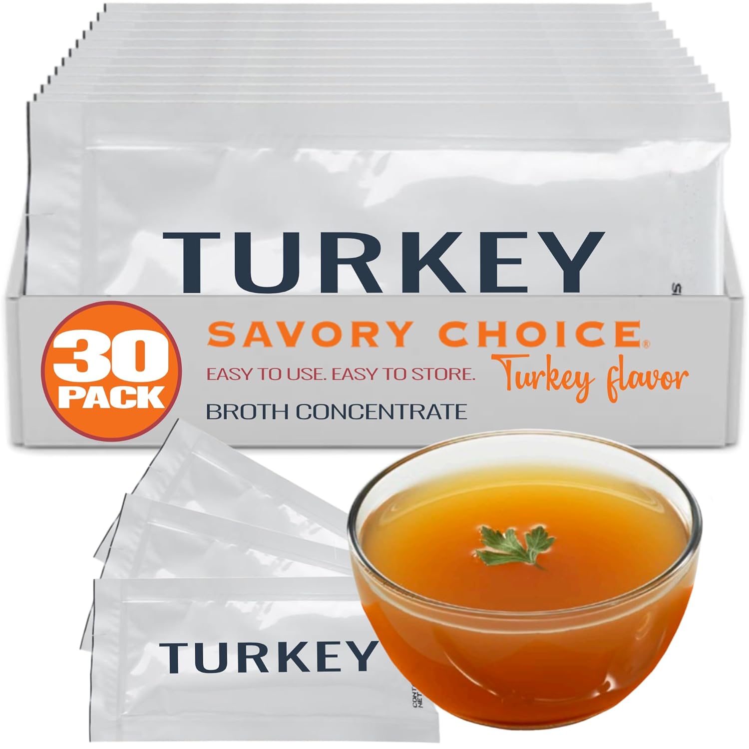 SAVORY CHOICE Turkey Broth Concentrate, 30 Packets (12g) - Gluten-Free, Diary-Free Broth Concentrate
