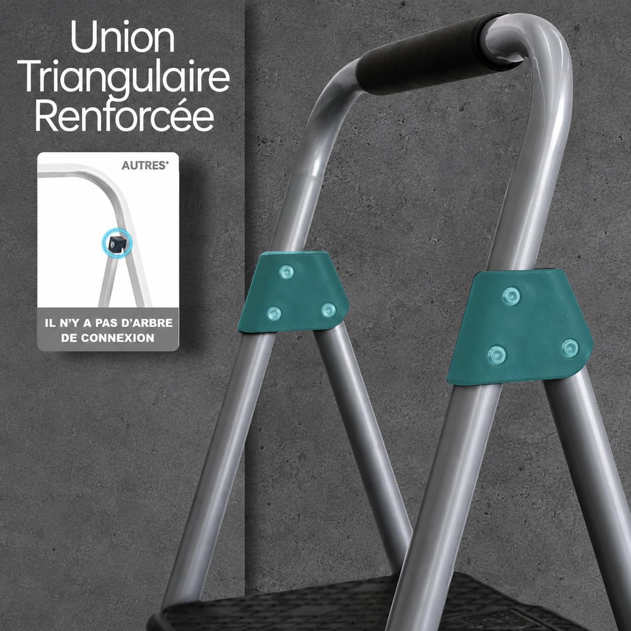 UZIRO Escabeau 4 Marches Pliable, Acier et Aluminium, Poignée Rembourrée