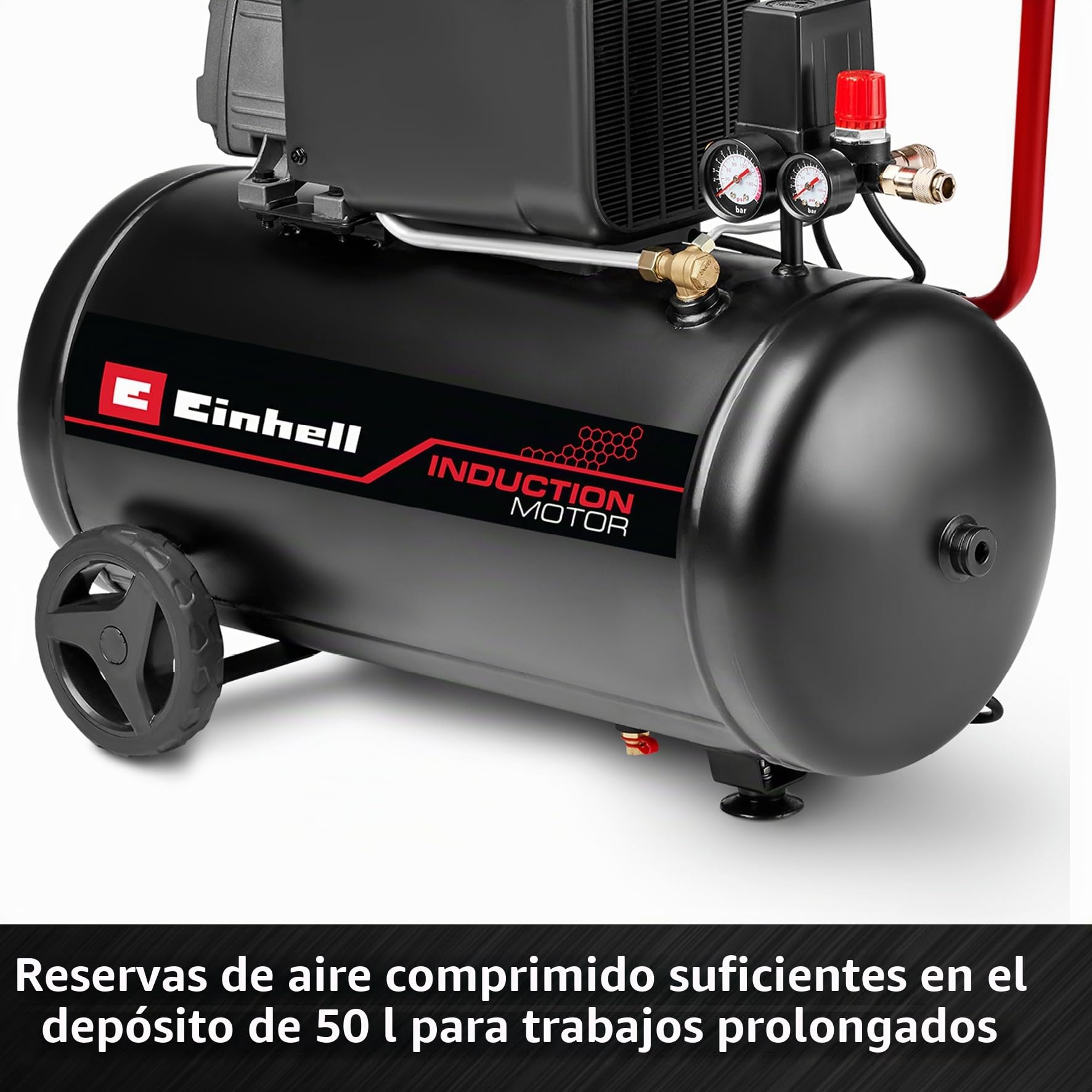 Einhell compresor TC-AC 270/50/10 (1800 W, máx. 10 bar, depósito de 50 l, lubricado con aceite, manómetro para presión de trabajo y de caldera, 270 l/min potencia de aspiración, reductor de presión)