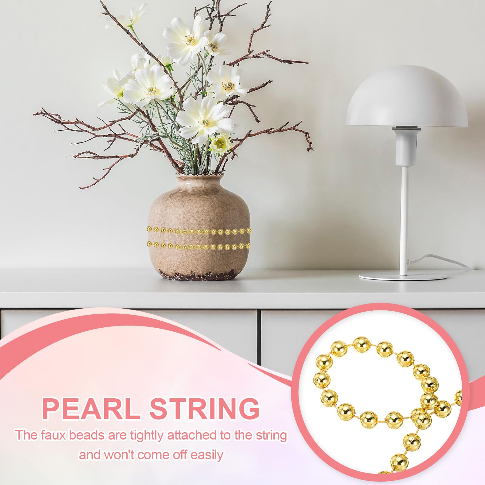 8mm Pearl Garland Strand - 33 Feet White Faux Pearl String For Wedding & Party Decor