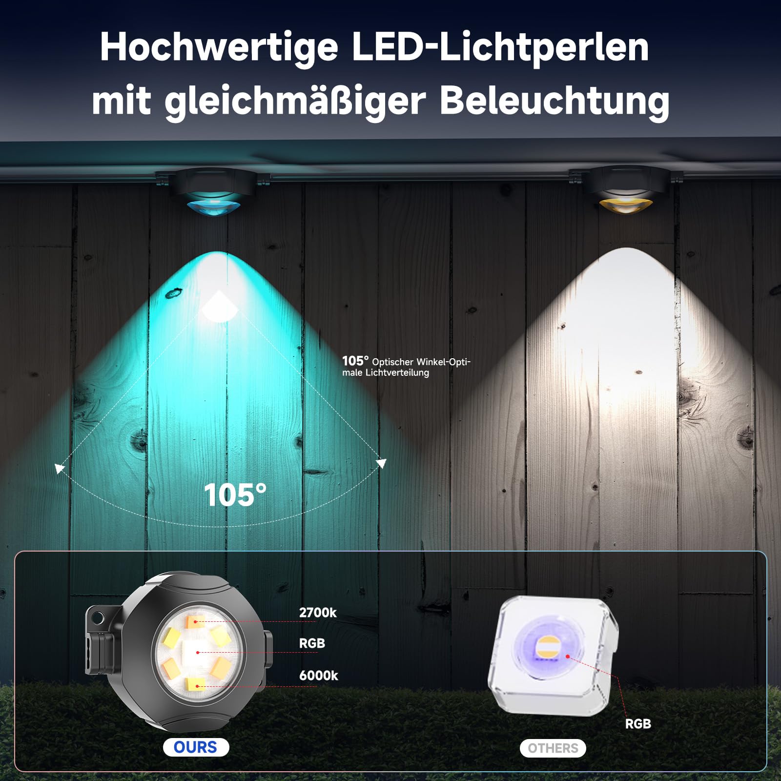 Permanente Außenbeleuchte Lights RGBICW 2700-6000K LED Lichterketten Outdoor IP67 Wasserdichte mit App Steuerung für Weihnachtsdekoration Gartenpartys und tägliche beleuchtung (50FT Schwarz)