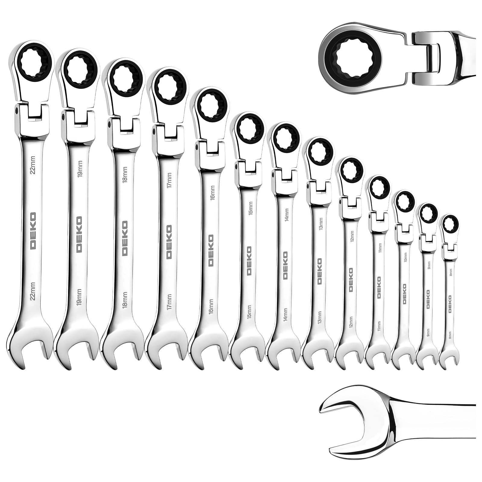Amazon | DEKOPRO 13本組 フレックスラチェットレンチ 8-22mm スパナ