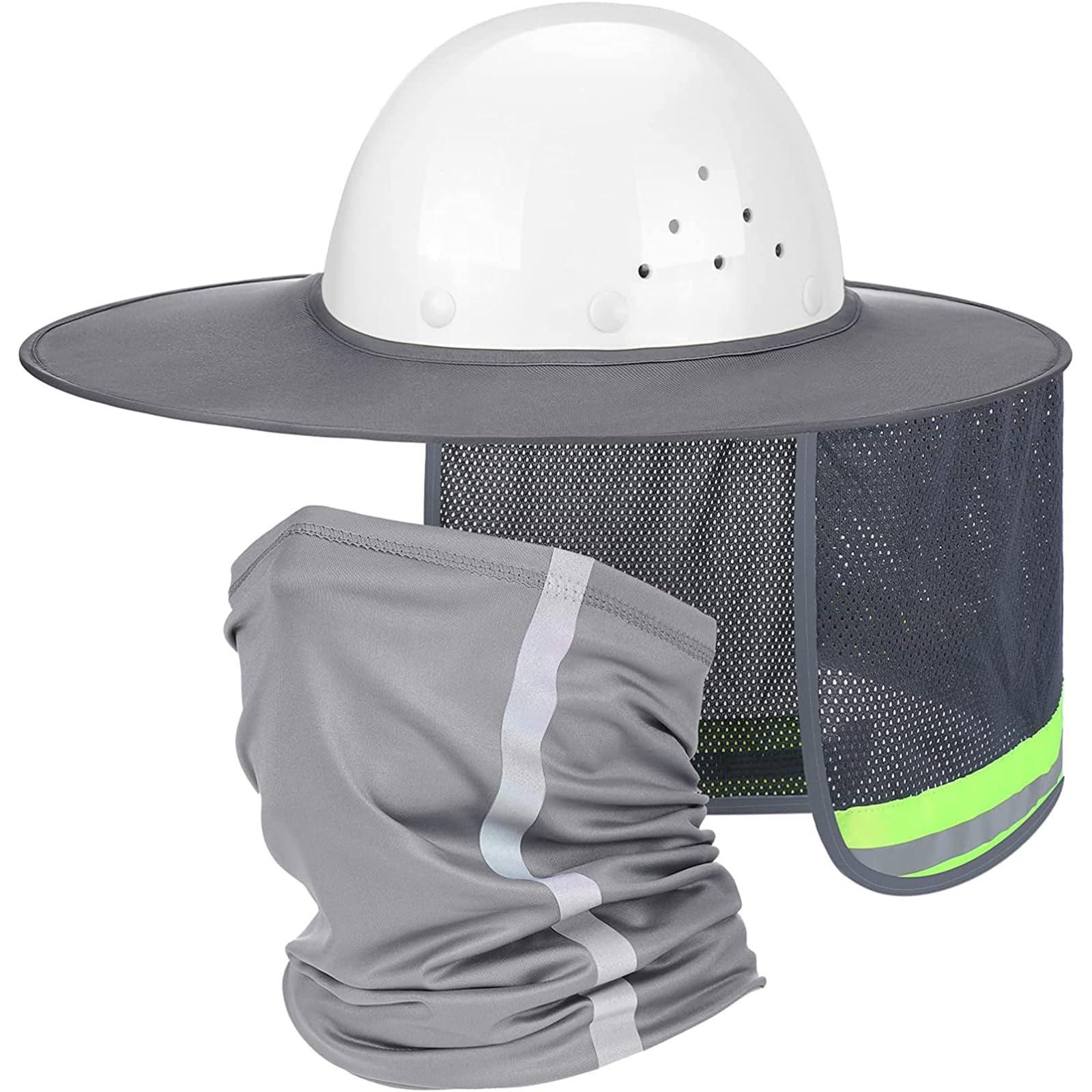 THE WHITE SHOPHard Hat Sun Shade Neck Protection High Visibility Sun Neck Shield Full Brim Mesh Sun Shade Protection and Neck Gaiter Bandana Face Scarf for Hard Hat Accessories,Grey