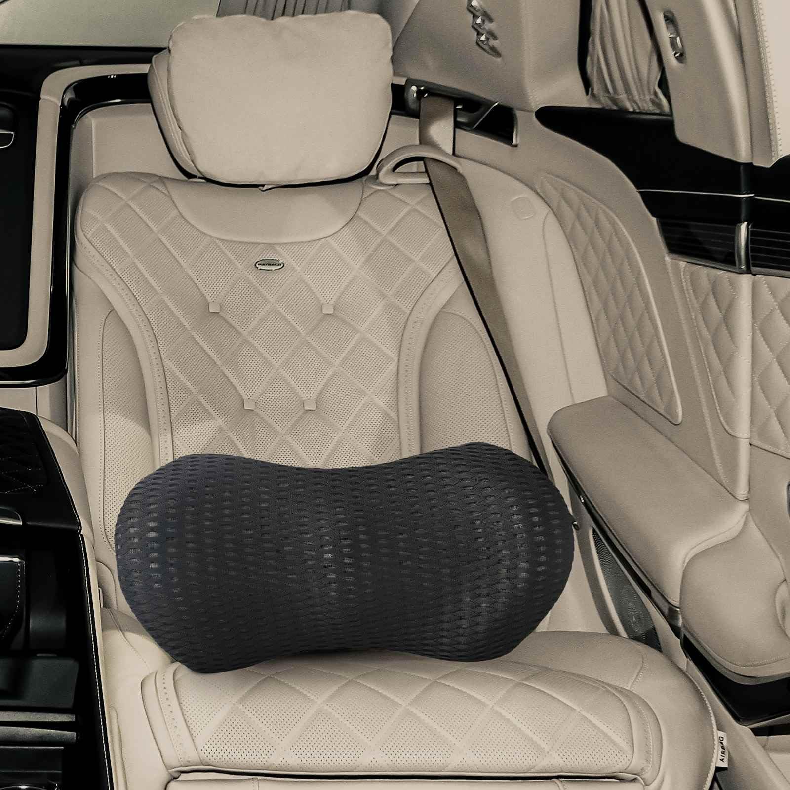 Cojín de respaldo negro de espuma viscoelástica 46 x 24 x 11 cm, acolchado ergonómico con funda de malla transpirable, lavable para dormir de espalda y postura relajada en interiores