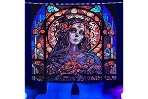 Miryoku Blacklight Tapestry Sugar Skull Tapestry Halloween Tapestry UV Reactive Trippy Neon...