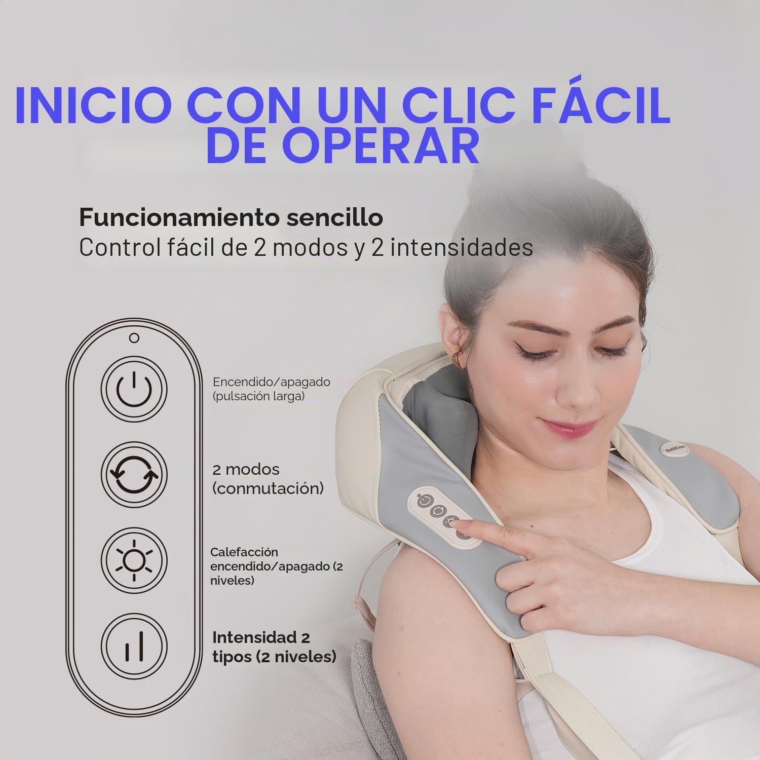 HubiCare Mini Shiatsu Masajeador de cuello, tejido profundo 3D con 2 niveles de calor para aliviar el dolor, Masajeador eléctrico portátil de espalda y hombros, manos libres para uso en casa y oficina