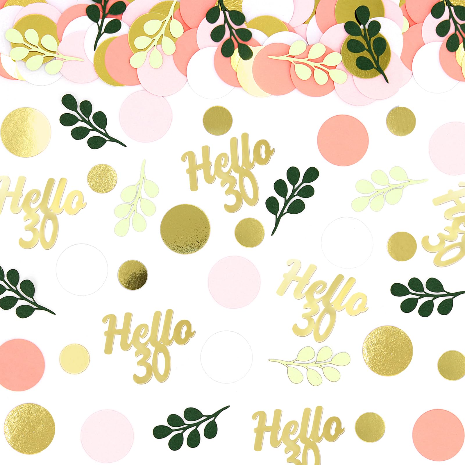 Vofrise 300PC 30TH Birthday Confetti for Table Pink and Sage Green Happy 30TH Birthday Decorations for Her Dots Hello 30 Confetti Scatters Thirty