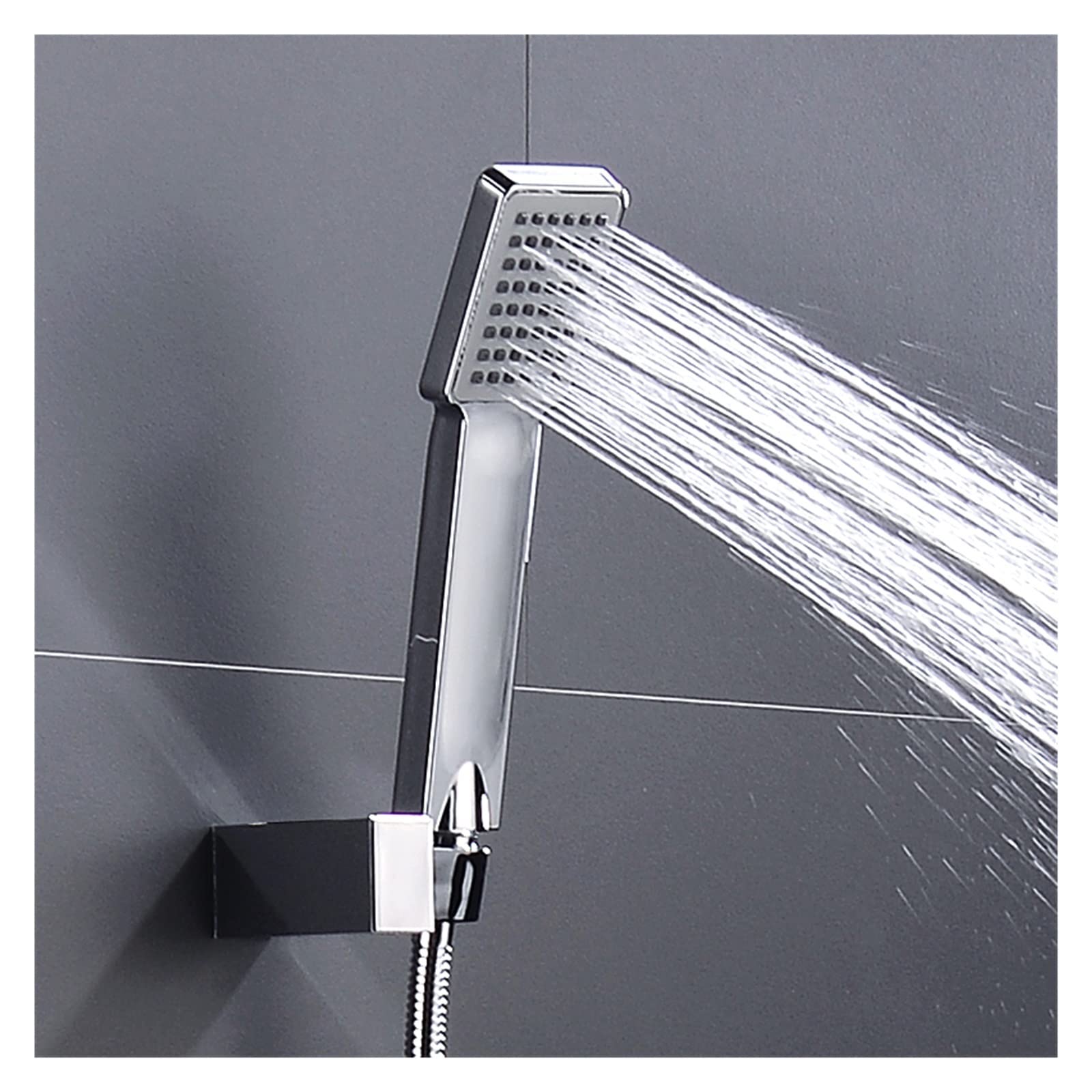 Cabezal de Ducha de Alta presión Cuadrado con Ahorro de Agua, Ducha de Mano Universal ABS con Soporte y Manguera