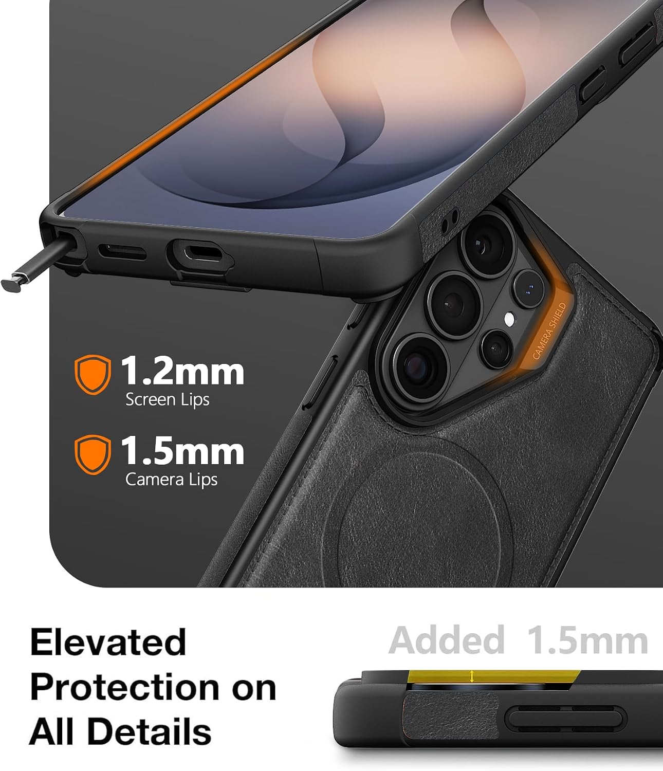 for Samsung Galaxy S26 Ultra Case, Premium Vegan Leather Magnetic Cover with Built-in Invisible Kickstand, Full Camera Lens & S Pen Protection, Slim Shockproof Phone Case 6.9" - Black