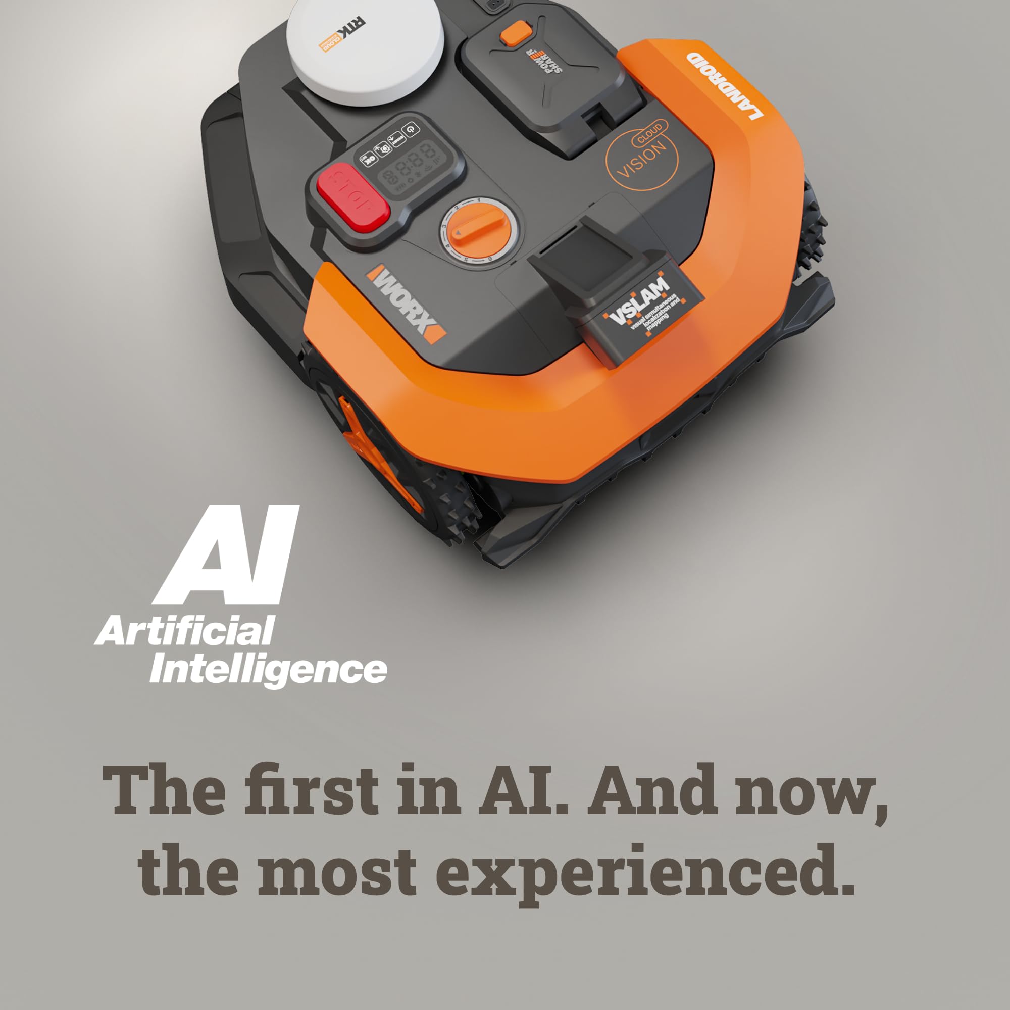 Worx Landroid Vision Cloud Robot cortacésped, cortacésped sin perímetro, Robot cortacésped para 1/4 Acre, prevención de obstáculos con IA y navegación RTK en la Nube, Pendiente del 30%, mapeo