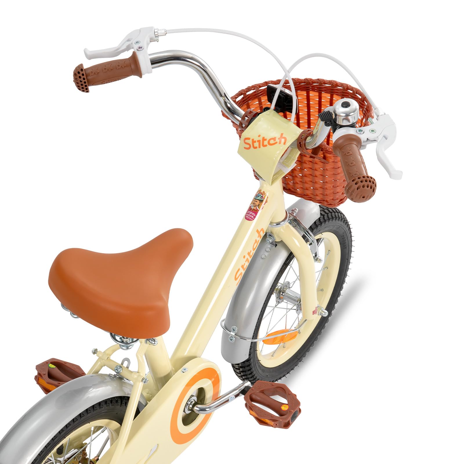 STITCH Bicicleta Infantil 14/16 Pulgadas Rosa/Beige para Niñas y Niños de 3, 4, 5, 6 y 7 Años Kids Bike con Cesta Delantera y Ruedas de Apoyo…
