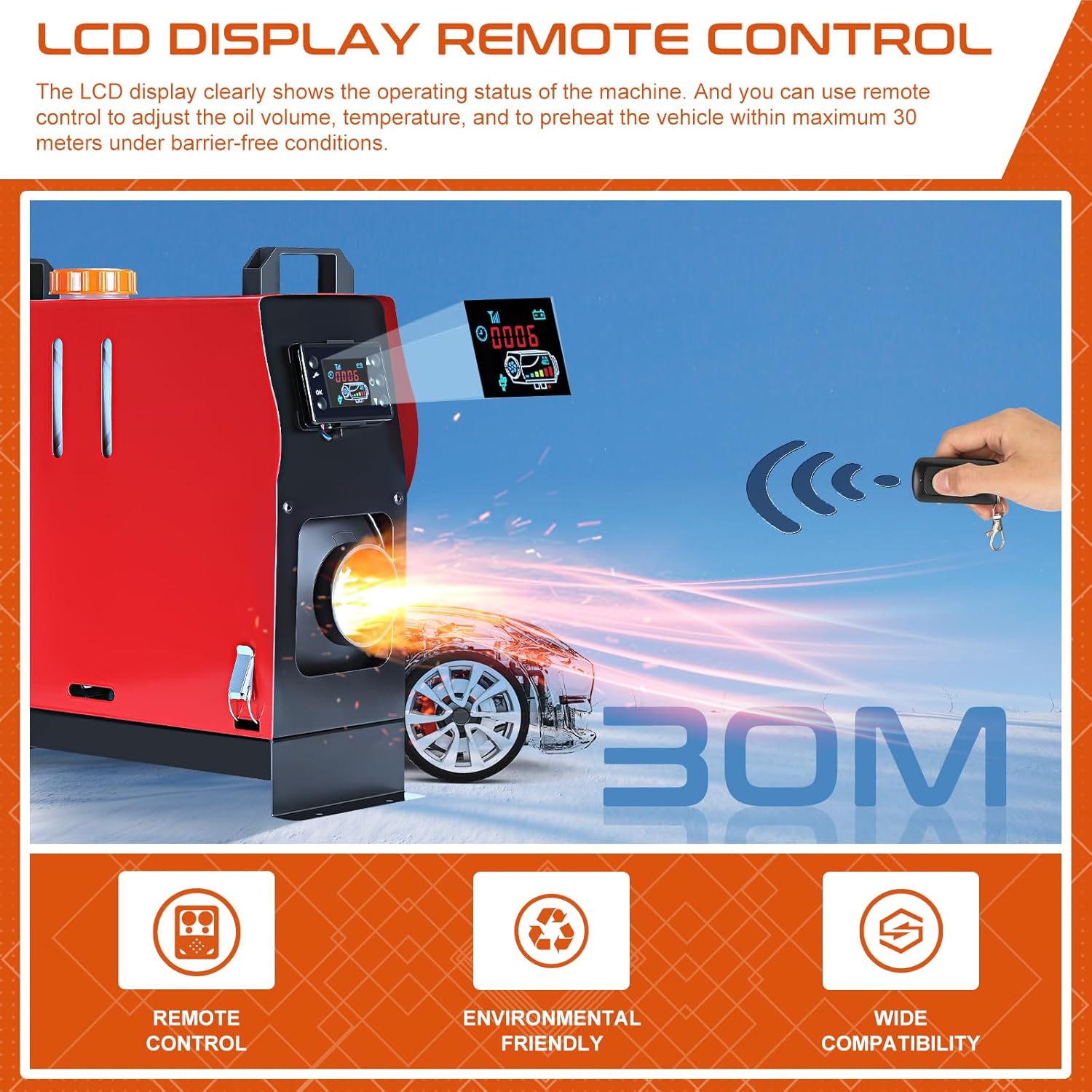 LCD display and remote control for the diesel heater