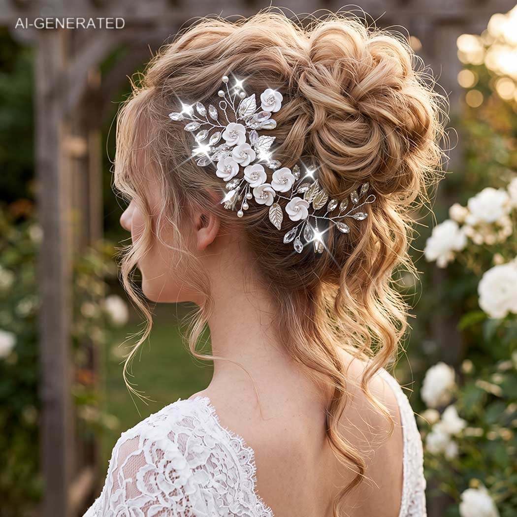 Catery Accessorio per capelli da sposa a forma di fiore e sposa, con cristalli argentati, accessorio per capelli per donne e ragazze (A-Sliver)