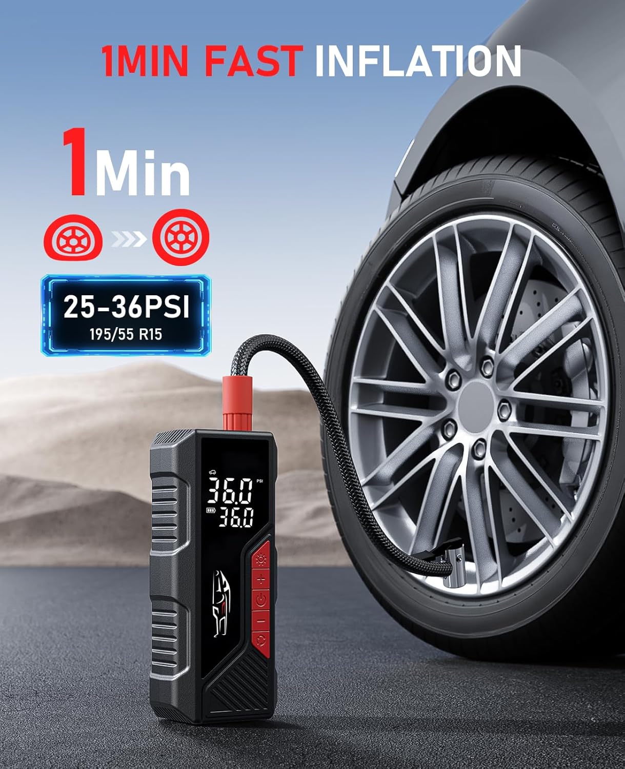 Tire Inflator Portable Air Compressor, Cordless Air Pump for Car Tire 150PSI, Battery & 12V DC, Electric Bike Pump with Pressure Gauge, Auto Shutoff, for Bicycle, Ball, Motorcycle Accessories - Image 2