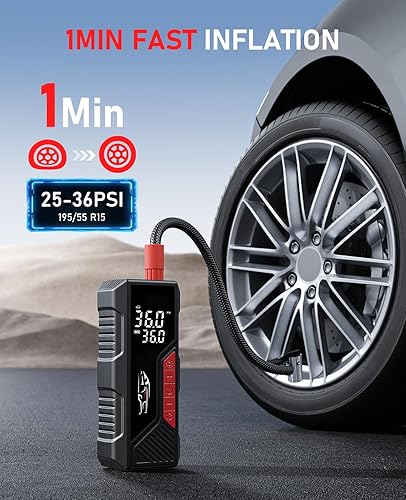 Miniatura 2 de Inflador de neumáticos, compresor de aire portátil, bomba de aire inalámbrica para neumáticos de automóvil de 150 PSI, batería y 12 V CC, bomba