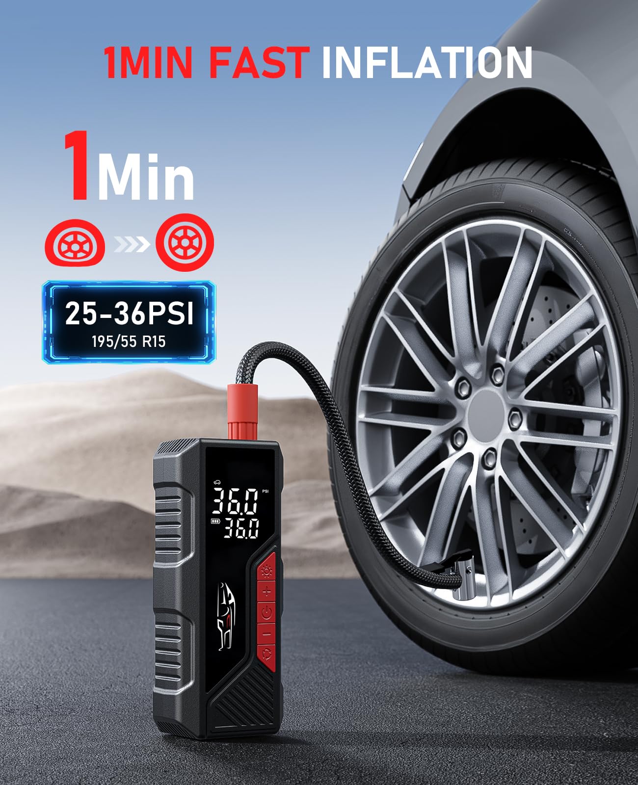 Tire Inflator Portable Air Compressor Cordless Air Pump for Car Tire 150PSI Battery 12V DC Electric Bike Pump — view 2