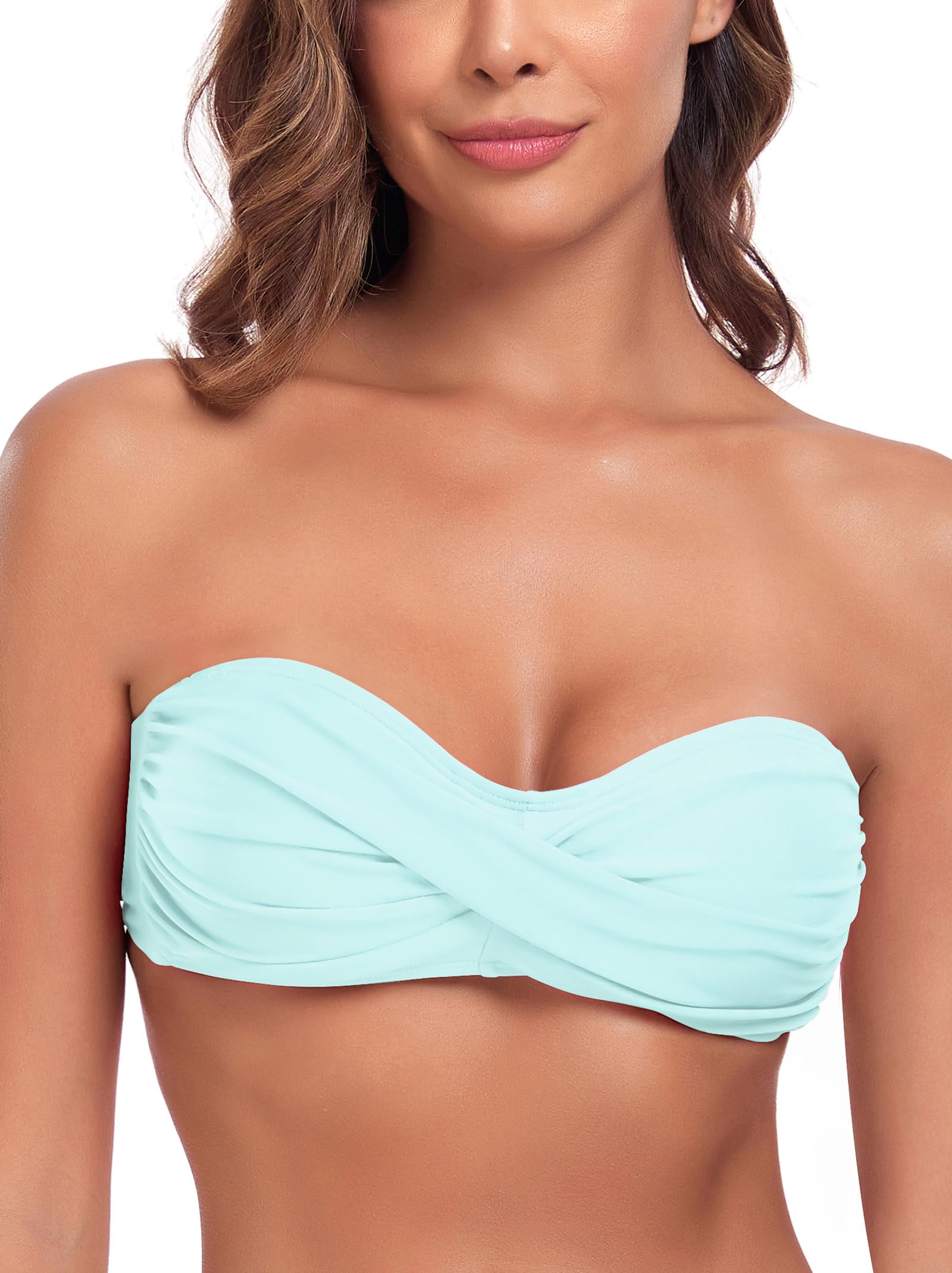 Ocean Blues Women's Strapless Swimsuits for Women Bandeau Bikini Top Tie Back Halter Bathing Suit Top