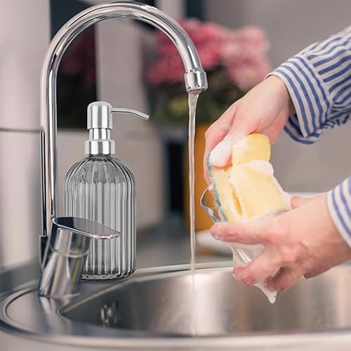 Miniatura 3 de Dispensador de jabón de cristal, botella de vidrio transparente líquido recargable para manos con bomba para aceites esenciales, lociones, jabones