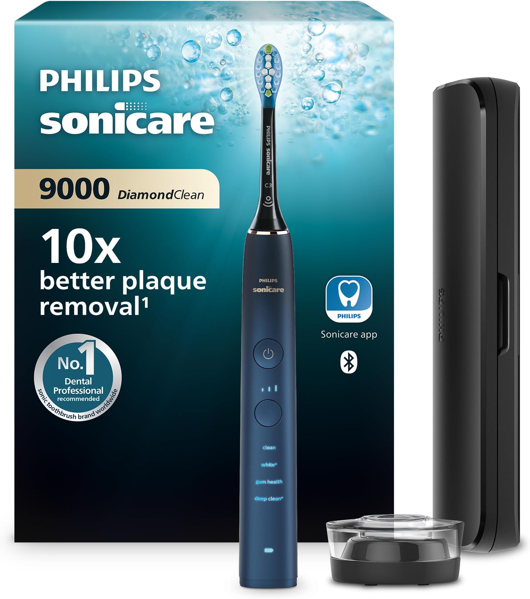Sonicare DiamondClean 9000 Series Power Electric Toothbrush Special Edition - Sonic Brush, Dark Blue, 1 X C3 Premium Plaque Control Brush Head (Model HX9911/88)